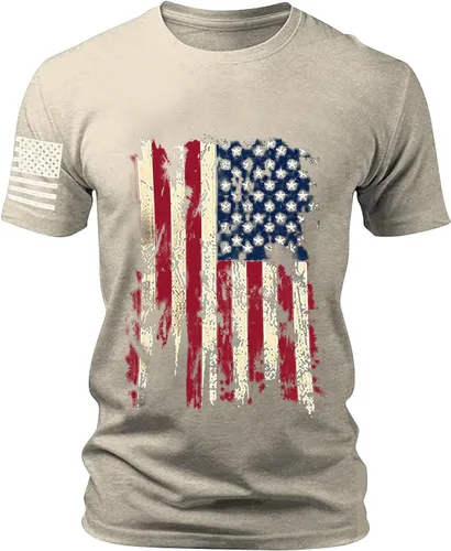 Mens America Flag Retro T-Shirts Memorial Day 4th July Holiday Casual Short Sleeve Tops Muscle Fit USA Athletic Tees