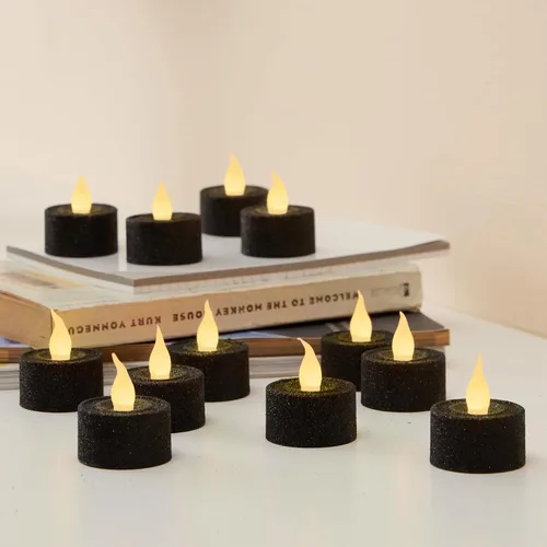 Miniatura 12 de FURORA LIGHTING Velas de Té LED con Purpurina Dorada Champaign, Paquete de 12, Velas de Té Parpadeantes Sin Llama para Decoración del Hogar, Oro