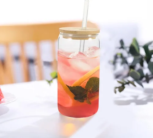 Miniatura 7 de Kichvoe Vaso de té para bebidas con tapa y popote para cócteles, jugos y fiestas (Transparent1)
