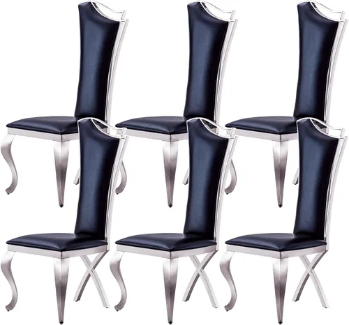 Miniatura 14 de Juego de 6 sillas de comedor modernas tapizadas de cuero con patas de acero inoxidable doradas, sillas de cocina contemporáneas sin brazos con Cuero