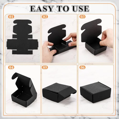 Miniatura 3 de Yinkin 200 piezas de cajas de regalo pequeñas de papel kraft a granel de 5,5 cm x 5,5 cm x 2,5 cm, cajas de cartón con tapa para adornos, aretes