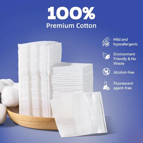 Miniatura 4 de Almohadillas cuadradas de algodón para la cara (475 unidades) – 100% algodón puro, almohadillas desmaquillantes suaves sin pelusa para uso facial