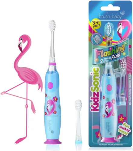 Miniatura 12 de brush-baby - KidzSonic Dinosaur Cepillo de dientes eléctrico para niños a partir de 3 años con luces LED de discoteca, vibraciones sónicas suaves