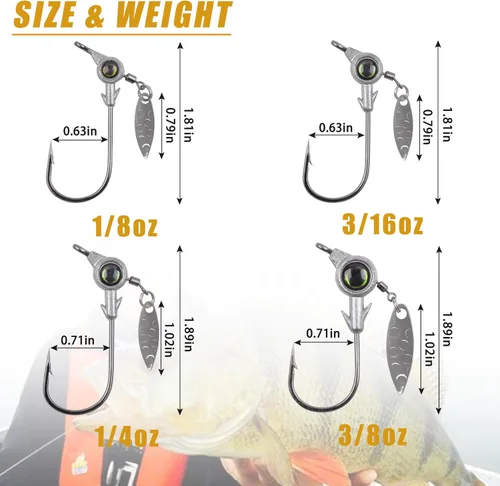 Miniatura 4 de Juego de cabezas de plantilla de pesca, 15/20 piezas de anzuelos de cabeza de plantilla de pesca Underspin jig Heads Jig Hook Lure con cabeza