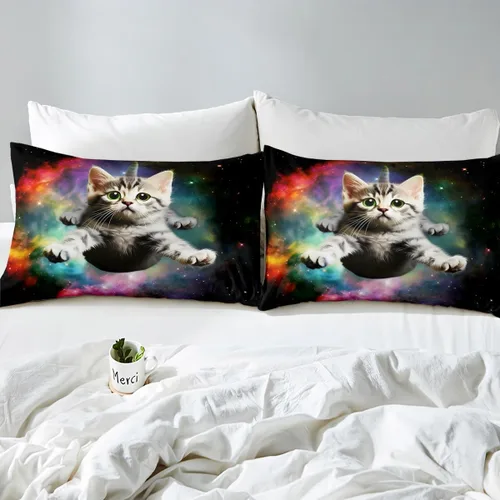 Miniatura 5 de Funda de edredón con diseño de gato de galaxia para mujeres y niñas, de microfibra de 66 x 90 pulgadas, diseño digital 3D, funda de edredón