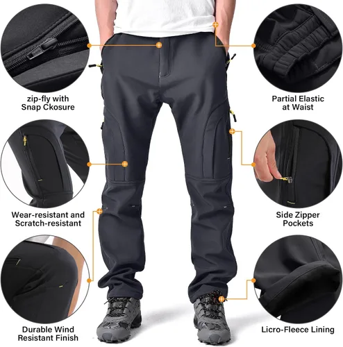 Miniatura 4 de Toomett Pantalones de nieve para senderismo para hombre, esquí, invierno, con forro polar, repelente al agua, campamento, caminar, pesca