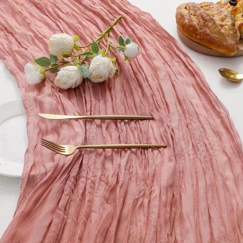 Miniatura 5 de Paquete de 12 manteles de gasa con rosa de cedro polvoriento, de 10 pies, para decoración de boda (35 x 120 pulgadas)