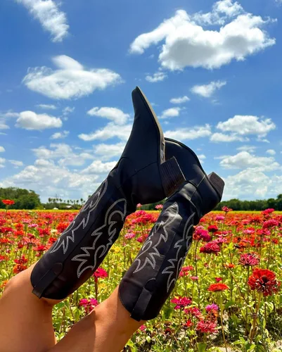 Miniatura 5 de MeiLuSi Botas vaqueras para mujer, hasta la rodilla, botas vaqueras con punta puntiaguda, tacón grueso, zapatos de gamuza con bordado