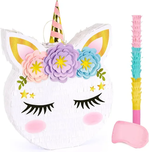 Miniatura 8 de WERNNSAI - Piñata de sirena plegable, piñata de cumpleaños con flecos que incluye cuerda para jalar, venda y bate. Decoraciones