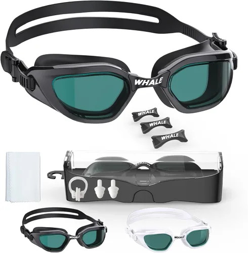 Miniatura 7 de Whale Gafas de natación ópticas para adultos, antivaho y a prueba de fugas, protección UV ajustable -2.0 a -7.0