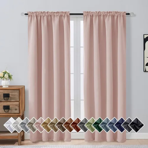 Miniatura 81 de OVZME Cortinas opacas turquesa para tratamiento de ventanas pequeñas, cortinas cortas con bloqueo de luz para ventana de cocina sobre el fregadero