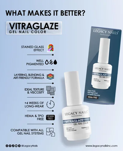 Miniatura 3 de LEGACY NAILS Esmalte de uñas de gel profesional VITRAGLAZE con efecto vitral, acabado de vidrio translúcido, sin HEMA ni TPO, brillo duradero hasta