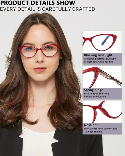 Miniatura 4 de EYEURL Paquete de 4 lentes de lectura de ojo de gato para mujer, lectores con bloqueo de luz azul con bisagras de resorte, anteojos de lectura 4