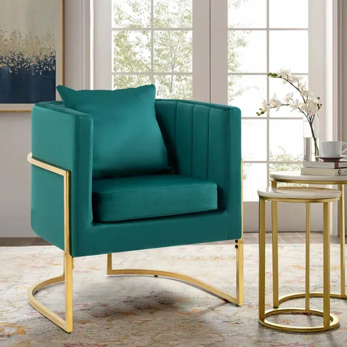 Miniatura 11 de Moderno sillón de terciopelo con almohada lumbar, silla tapizada de mediados de siglo para sala de estar, dormitorio, sofá individual, silla