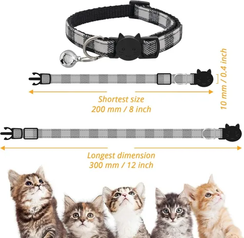 Miniatura 2 de Collar de gato MJIYA con campana, collar de cuadrícula separable con hebilla de plástico, ligero ajustable, de nailon, collares de gatito