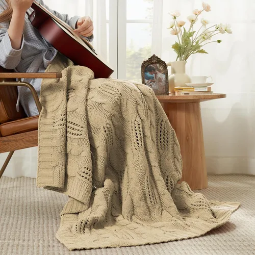Miniatura 3 de Amélie Home Manta de Tiro de Punto Grueso, Manta de Chenilla Suave de Doble Cara Transpirable con Tejido de Cable para Sofá, Manta Decorativa