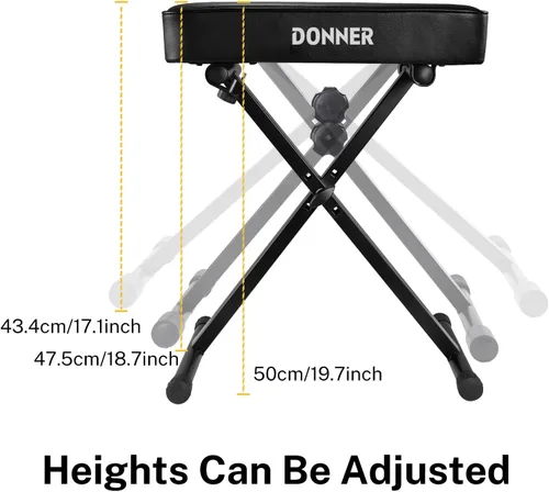 Miniatura 2 de Donner Banco de piano, banco ajustable para teclado, taburete portátil, silla plegable, asiento plegable, estilo X, 2.4 pulgadas de grosor acolchado