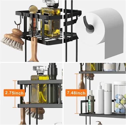 Miniatura 7 de FLOLXNB Estante de Almacenamiento Sobre el Inodoro, Organizador de Almacenamiento de Baño de 2 Niveles Actualizado Sin Perforaciones para Inodoro