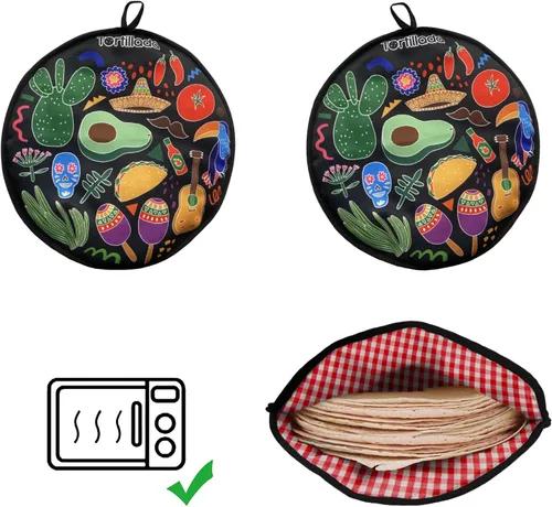 Miniatura 7 de Tortillada - Calentador de tortilla de 12 pulgadas/recipiente de calor para microondas hecho de algodón/poliéster (negro)