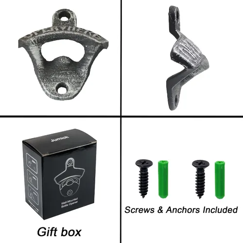 Miniatura 5 de Abrebotellas de hierro fundido de estilo antiguo, montado en la pared, abridor de tapas de cerveza en relieve, abridor superior de botellas