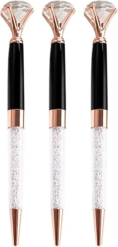 Miniatura 18 de CLARA 8 Uds Big Diamond Bolígrafos Rhinestone Crystal Metal Bolígrafo Negro Tinta Plata Plateado diamante