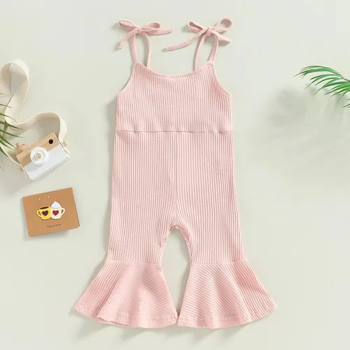 Miniatura 3 de Mubineo Mameluco básico de verano para niña pequeña, de punto liso, sin mangas, con parte inferior acampanada