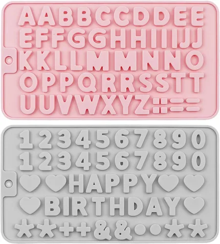 2 moldes de silicona para letras y moldes de chocolate con números, moldes reutilizables para hornear dulces, gomitas, cumpleaños, bodas y postres