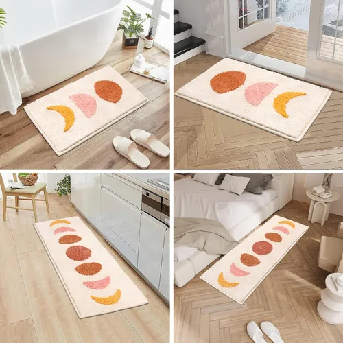 Miniatura 6 de Pauwer Juego de baño bohemio, 3 alfombrillas de microfibra antideslizantes, alfombras absorbentes para ducha e inodoro, pasillo de baño bohemio