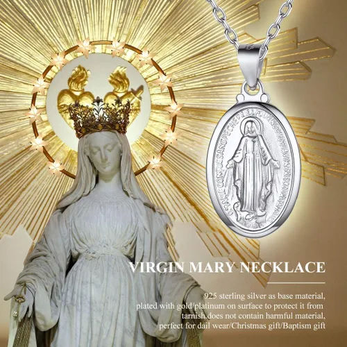 Miniatura 15 de Suplight 925 Stelring - Collar de plata virgen maría, joyería cristiana, medallón ovalado, collar con colgante (con caja de regalo)