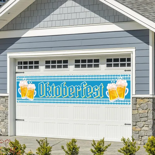 Miniatura 6 de Oktoberfest - Bandera de cuadros bávaros para valla, pared, patio y césped, cartel de bienvenida para fiesta temática alemana