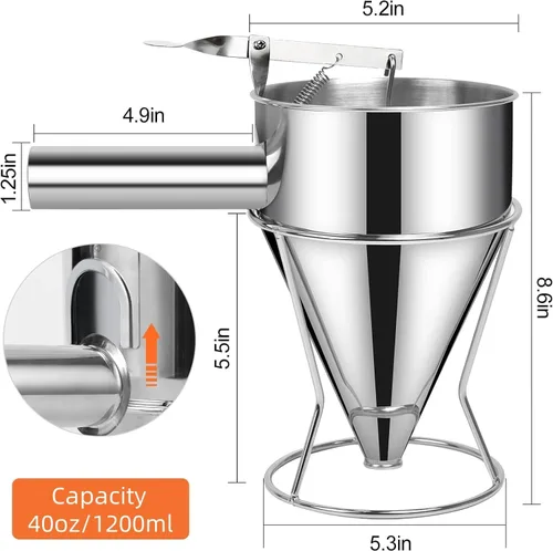 Miniatura 7 de Dispensador de Masa Multifuncional de 40 oz, Dispensador de Masa para Panqueques de Acero Inoxidable Multi-Calibre con Soporte Ideal