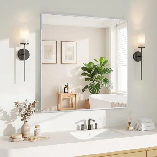 Miniatura 48 de Koonmi Espejo de pared rectangular negro, espejo de baño de 24 x 32 pulgadas, espejo de tocador con marco de aluminio para entrada, sala de estar