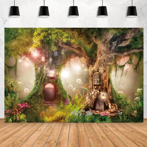 Telón de fondo de bosque de hadas de 7 x 5 pies, bosque encantado, selva, fondo de fotografía para baby shower, niños, jardín mágico, cuento de