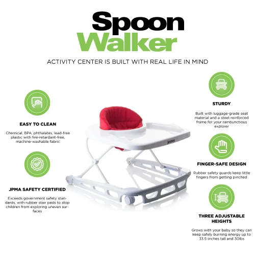 Miniatura 5 de Andadera Joovy Spoon con centro de actividades para bebé con tres alturas ajustables, bandeja extra grande y capacidad de peso de 13.6 kg - Rojo