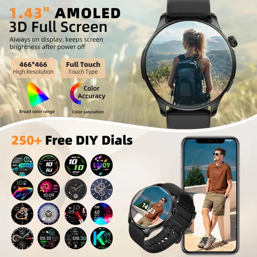 Miniatura 5 de Reloj inteligente para hombres y mujeres Fitness: impermeable, responder, hacer llamada, digital, relojes para hombres, correr, seguimiento