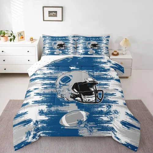 Miniatura 26 de Feelyou Juego de edredón de fútbol, tamaño individual, juego de ropa de cama deportiva de rugby para niños y niñas, color negro y marrón, edredón