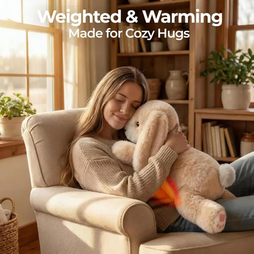 Miniatura 2 de Mewaii Animales de peluche con peso para adultos y niños, de 2 a 5 libras – 23 pulgadas de peluche de conejito calentable y refrigerable