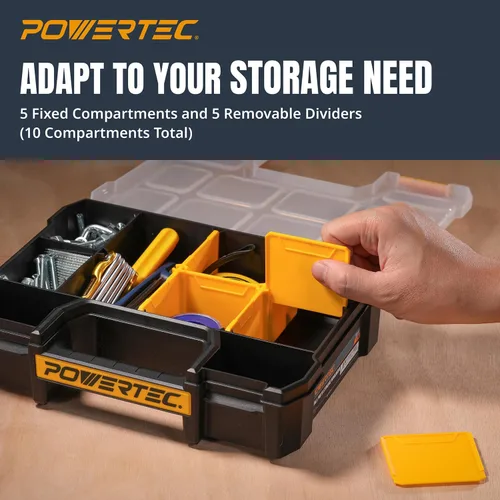 Miniatura 3 de POWERTEC Organizador de piezas pequeñas y caja de herramientas, 10 compartimentos, almacenamiento apilable con divisores extraíbles, tapa Caja