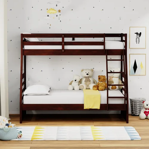 Miniatura 3 de Glenwillow Home Litera Plana de madera maciza individual sobre cama matrimonial, color espresso