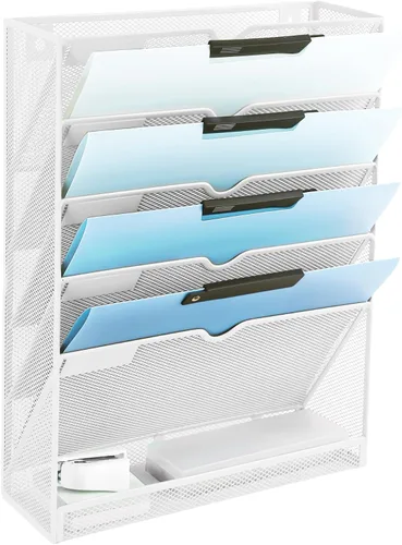 Miniatura 44 de EASEPRES Organizador de archivos de malla de 3 bolsillos para colgar en la pared, carpeta de papel para correo montada en la pared, organizador