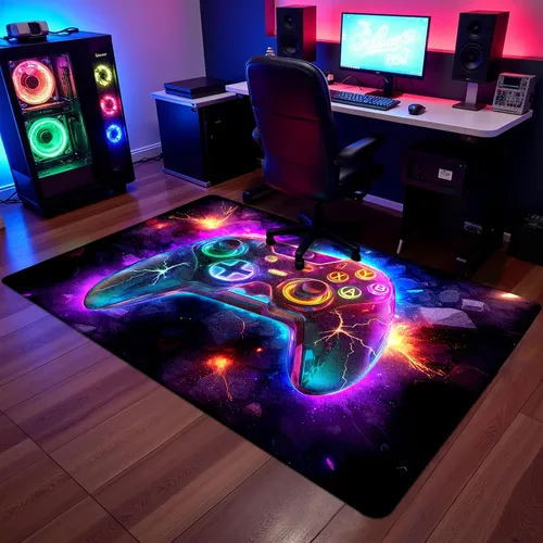 Miniatura 7 de Alfombra de área de juegos neón de 3 x 5 pies para habitación de niños, alfombra colorida de control de juegos para decoración de habitación