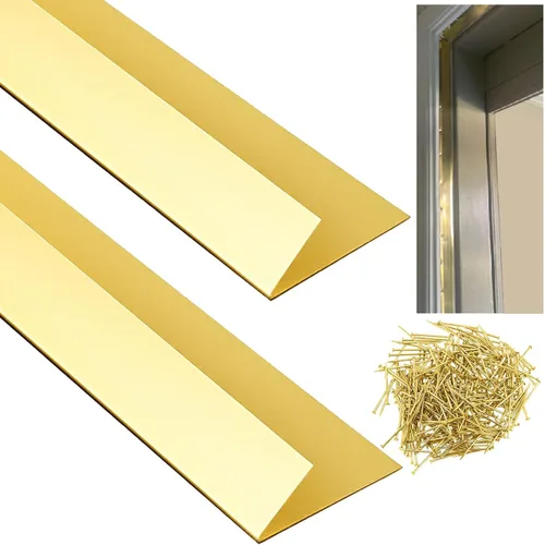 Miniatura 8 de Zonon Burlete de metal de latón de 1-1/4 pulgadas de ancho x 17.72 pies de largo, burlete de cobre para puerta antigua o ventana exterior con clavos