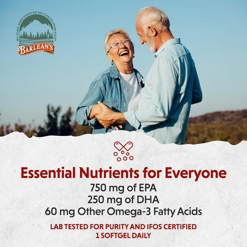 Miniatura 5 de Barlean's Ideal Suplemento de aceite de pescado Omega 3, 1000 mg cápsulas blandas, grado farmacéutico EPA y DHA para la salud del cerebro