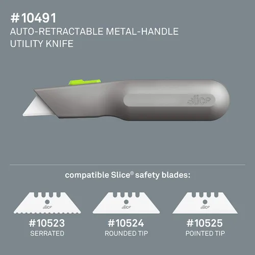 Miniatura 10 de Cuchillo utilitario con mango de metal, hoja de cerámica amigable con los dedos, se retrae automáticamente para mayor seguridad, mango de metal