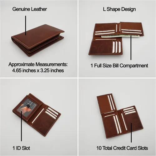 Miniatura 2 de ag wallets Billetera plegable de cuero de vaca para hombre con forma única y tarjeta de identificación (marrón vintage), OS (1209CF), Marrón