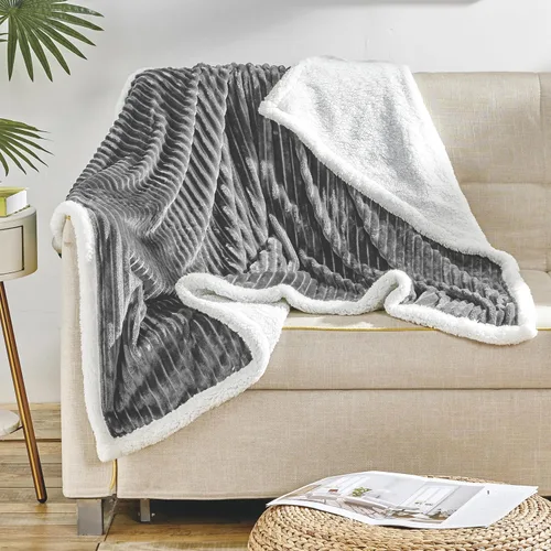 Elegant Comfort Manta reversible de pana sherpa, peso medio y súper afelpada, manta de franela suave, mullida y afelpada, microgamuza, patrón de Gris