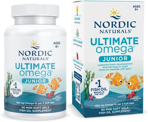 Nordic Naturals Ultimate Omega Jr., Fresa - 90 mini geles blandos - 680 omega-3 totales con EPA y DHA - Salud cerebral, estado de ánimo y