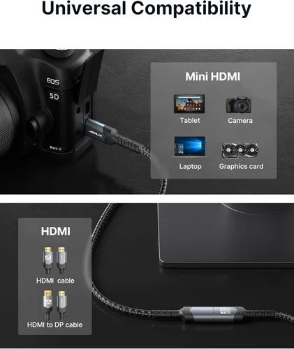 Miniatura 2 de JSAUX Paquete de 2 adaptadores Mini HDMI a HDMI, cable Mini HDMI macho a HDMI hembra con 4K 60Hz HDR 3D 18Gbps, compatible con cámara, videocámara