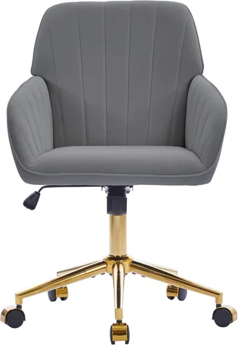 Miniatura 25 de YITAI Silla de escritorio giratoria de terciopelo de 360°, moderno sillón de oficina en casa con base dorada y ruedas para tocador, cómoda silla