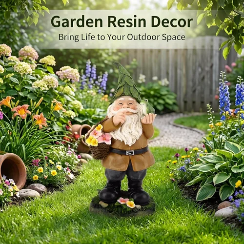 Miniatura 2 de DUSVALLY Estatua de gnomo de jardín, decoración de jardín de gnomo al aire libre con rana y cesta de flores, decoración de patio de resina